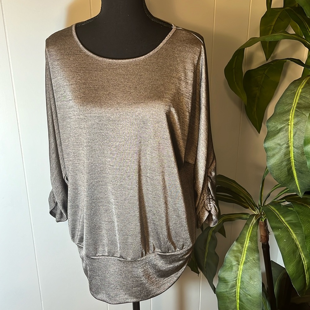Apt. 9 Silver Blouse With 3/4 Sleeves Women’s Size Large